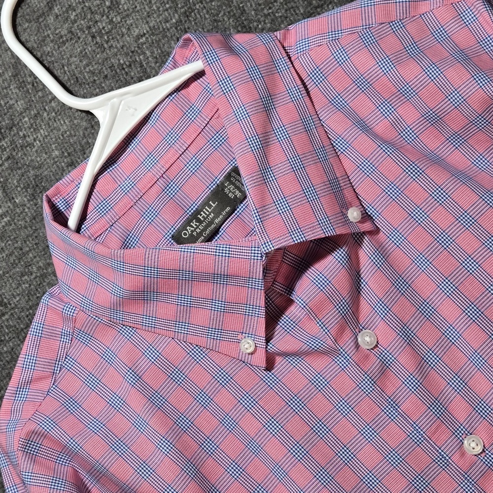 Oak Hill Shirt Mens 18.5 36/37 Tall Red Blue Button Down Premium Supima Cotton